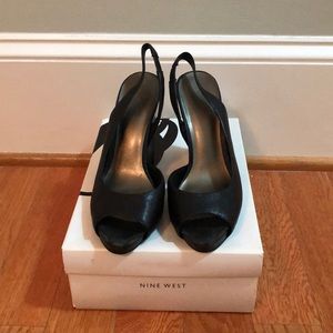 Nine West Black Leather Wedges